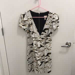 Sequined plunge mini dress